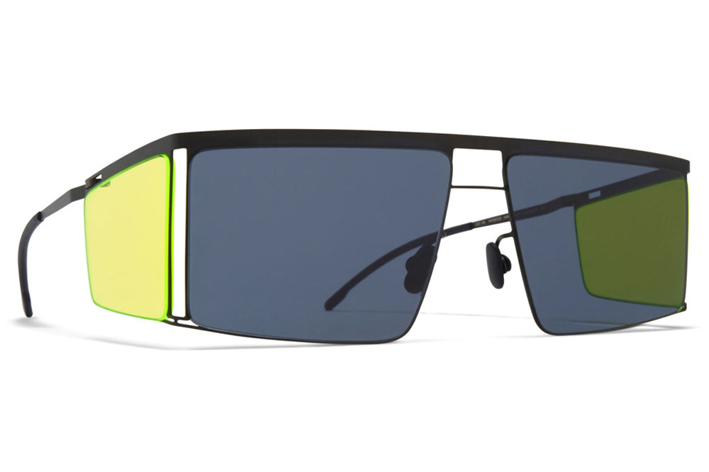 MYKITA x Helmut Lang - HL001 Sunglasses Black/Fluo Yellow Sides with Dark Grey Solid Lenses