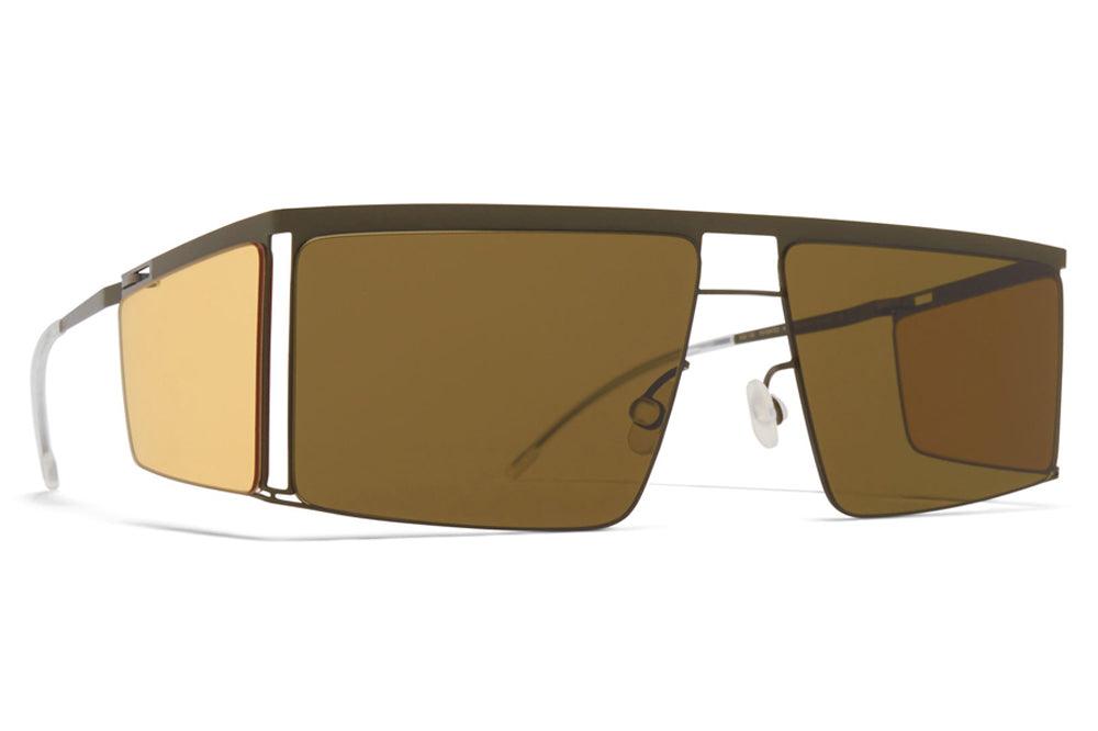 MYKITA x Helmut Lang - HL001 Sunglasses Camou Green/Jelly Yellow with Raw Brown Solid Lenses