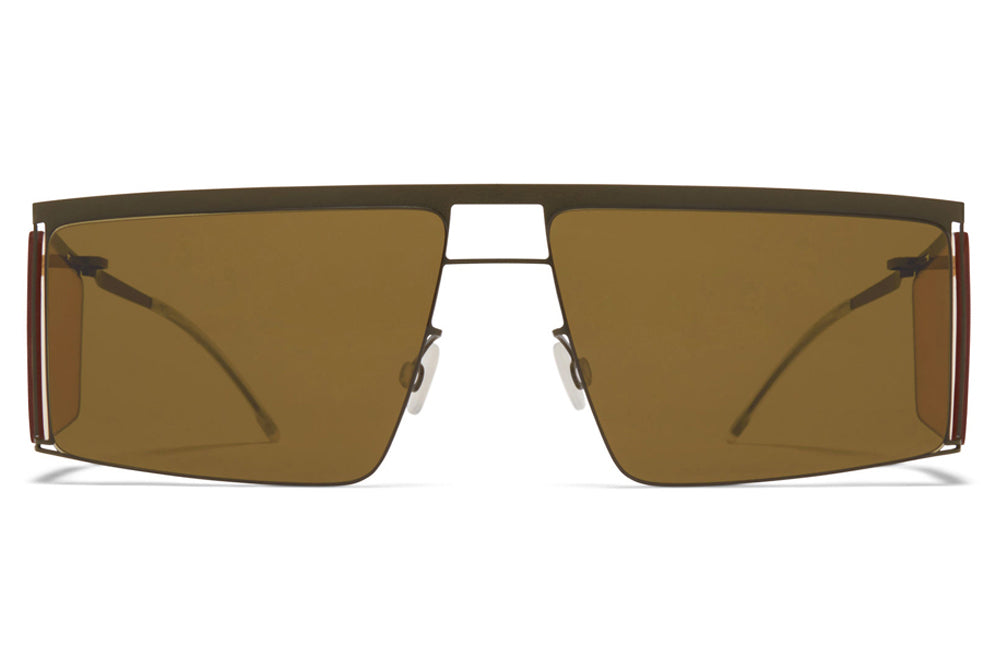 MYKITA x Helmut Lang - HL001 Sunglasses Camou Green/Jelly Yellow with Raw Brown Solid Lenses