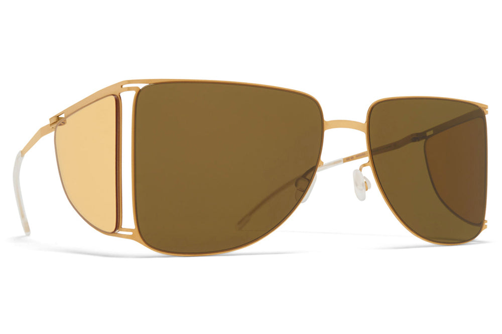 MYKITA x Helmut Lang - HL002 Sunglasses Frosted Gold/Jelly Yellow Sides with Raw Brown Solid Lenses