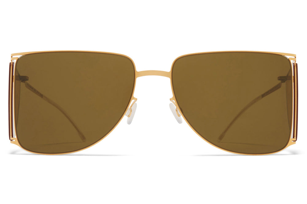 MYKITA x Helmut Lang - HL002 Sunglasses Frosted Gold/Jelly Yellow Sides with Raw Brown Solid Lenses