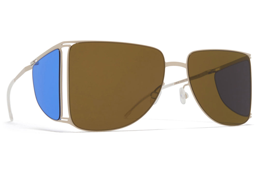 MYKITA x Helmut Lang - HL002 Sunglasses Light Warm Grey/Super Blue Sides with Raw Brown Solid Lenses