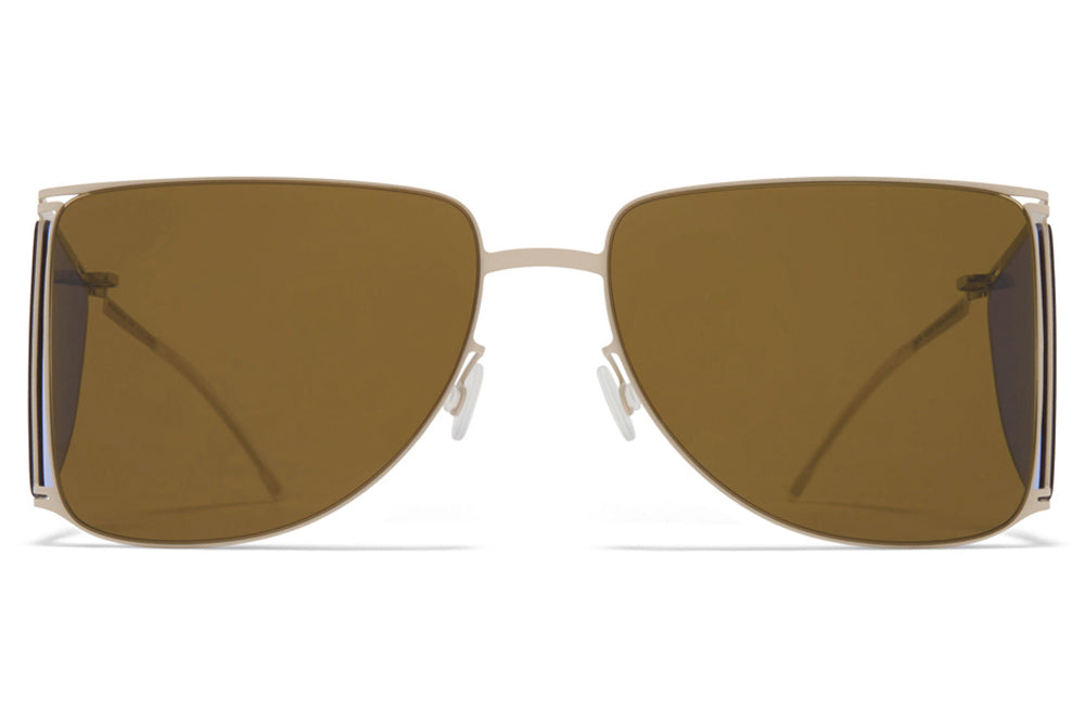 MYKITA x Helmut Lang - HL002 Sunglasses Light Warm Grey/Super Blue Sides with Raw Brown Solid Lenses