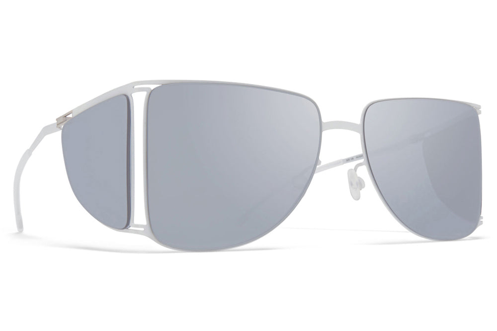 MYKITA x Helmut Lang - HL002 Sunglasses White/Silver Flash Sides with Silver Flash Lenses