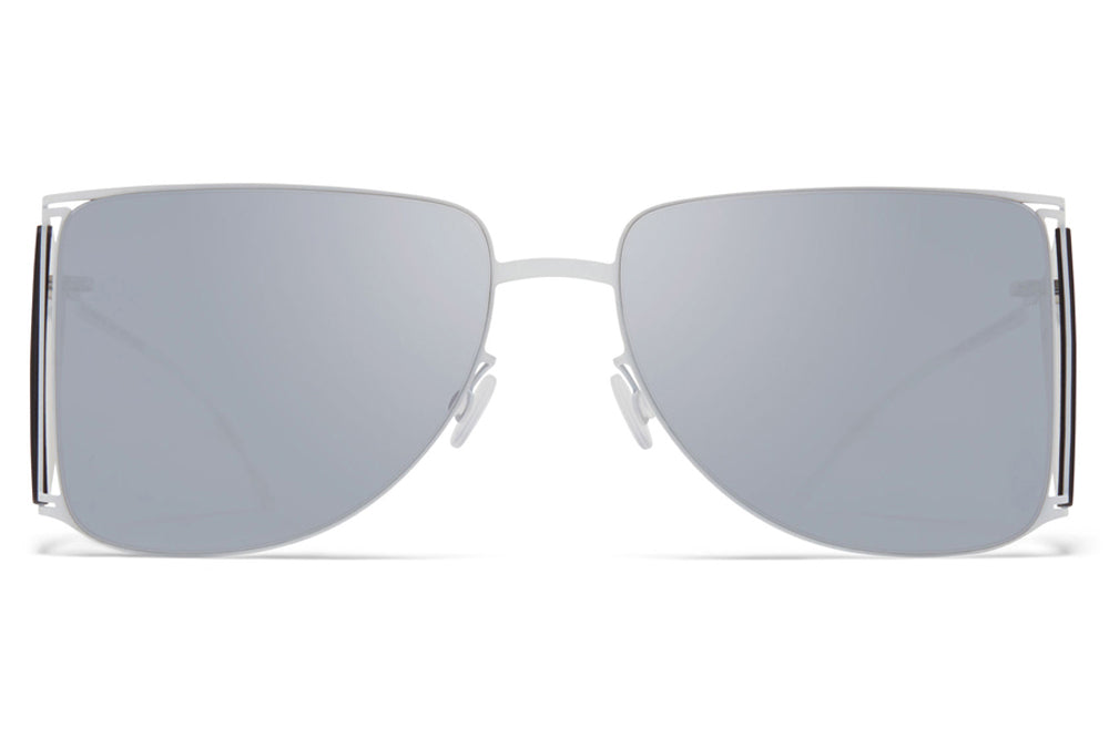 MYKITA x Helmut Lang - HL002 Sunglasses White/Silver Flash Sides with Silver Flash Lenses