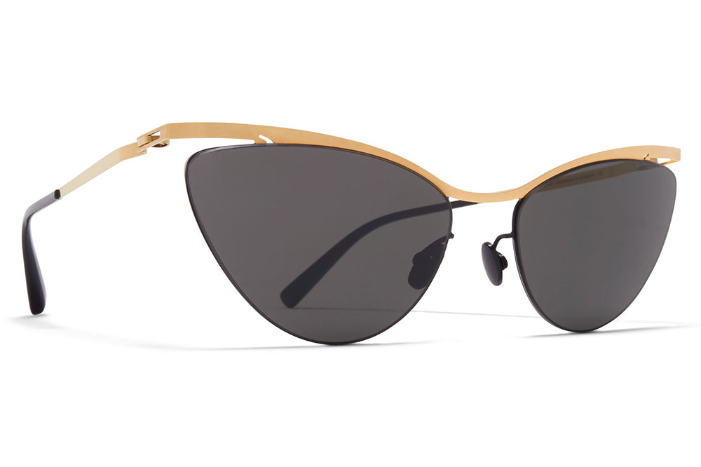 MYKITA LESSRIM - Mizuho Sunglasses Gold/Black with Dark Grey Solid Lenses