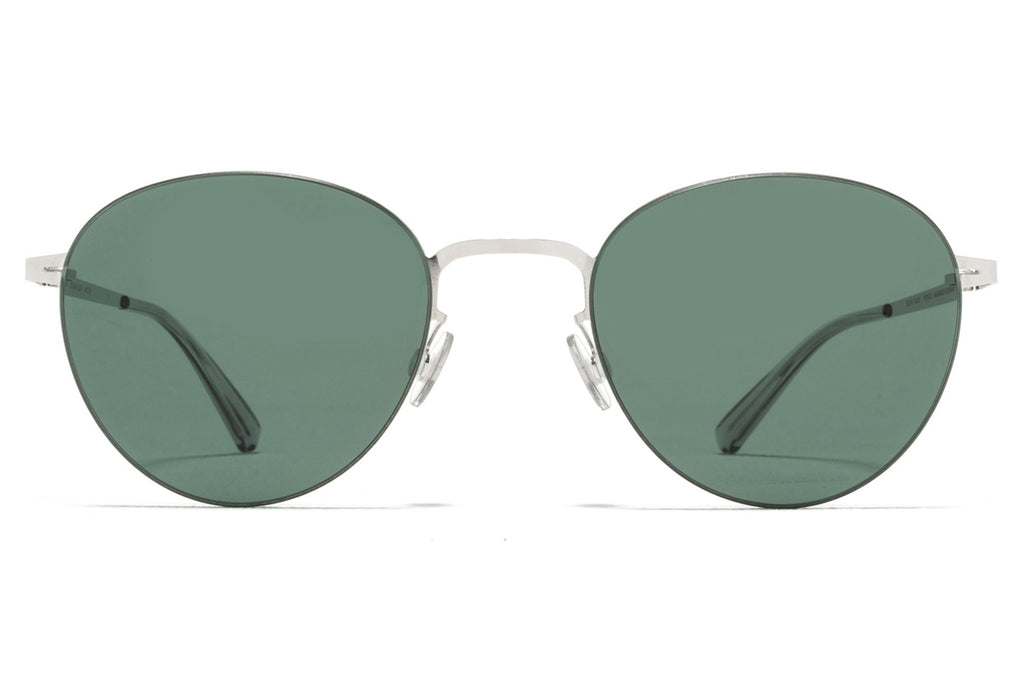 MYKITA LESSRIM - Eito Sunglasses Shiny Silver with Dark Green Solid Lenses