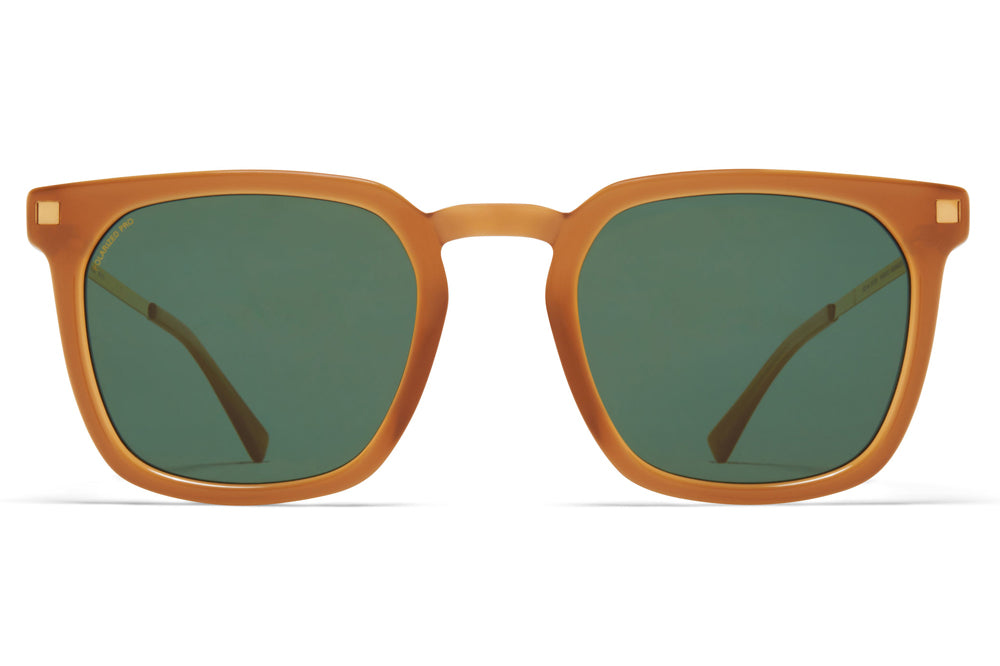 MYKITA - Borga Sunglasses Brown/Dark Brown/Glossy Gold with Raw Brown Solid Lenses with Polarized Pro Green 15 Lenses