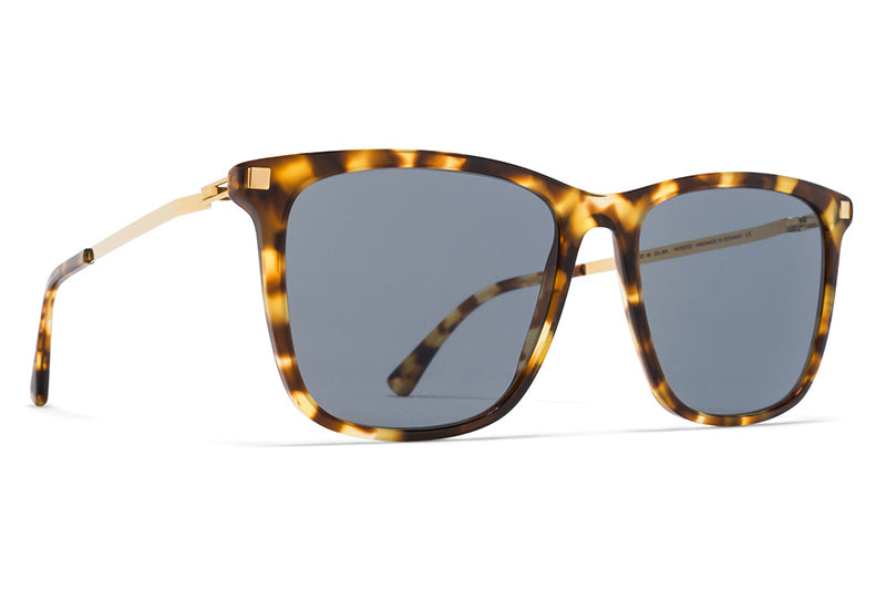MYKITA Sunglasses - Jovva Cocoa Sprinkles/Glossy Gold with Dark Blue Solid Lenses