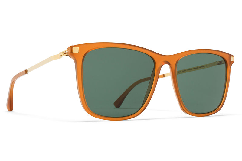 MYKITA Sunglasses - Jovva Dark Amber/Glossy Gold with Dark Green Solid Lenses