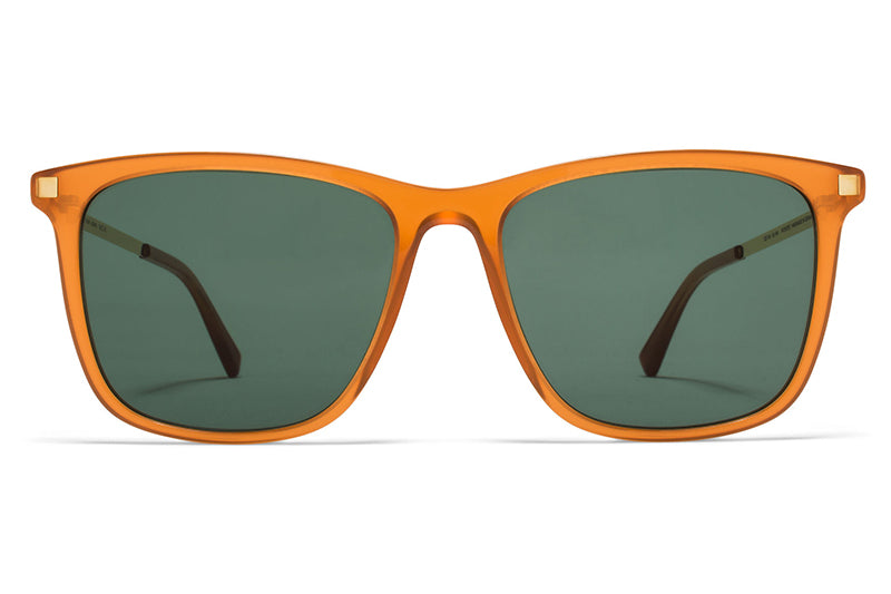 MYKITA Sunglasses - Jovva Dark Amber/Glossy Gold with Dark Green Solid Lenses