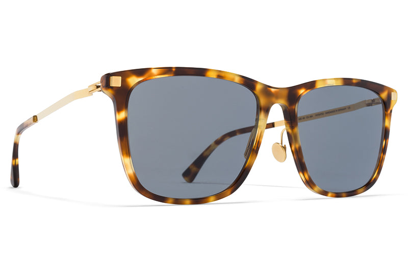 MYKITA Sunglasses - Jovva with Nose Pads Cocoa Sprinkles/Glossy Gold with Dark Blue Solid Lenses
