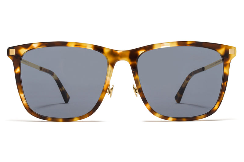 MYKITA Sunglasses - Jovva with Nose Pads Cocoa Sprinkles/Glossy Gold with Dark Blue Solid Lenses