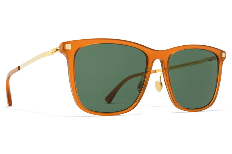 MYKITA Sunglasses - Jovva with Nose Pads Dark Amber/Glossy Gold with Dark Green Solid Lenses