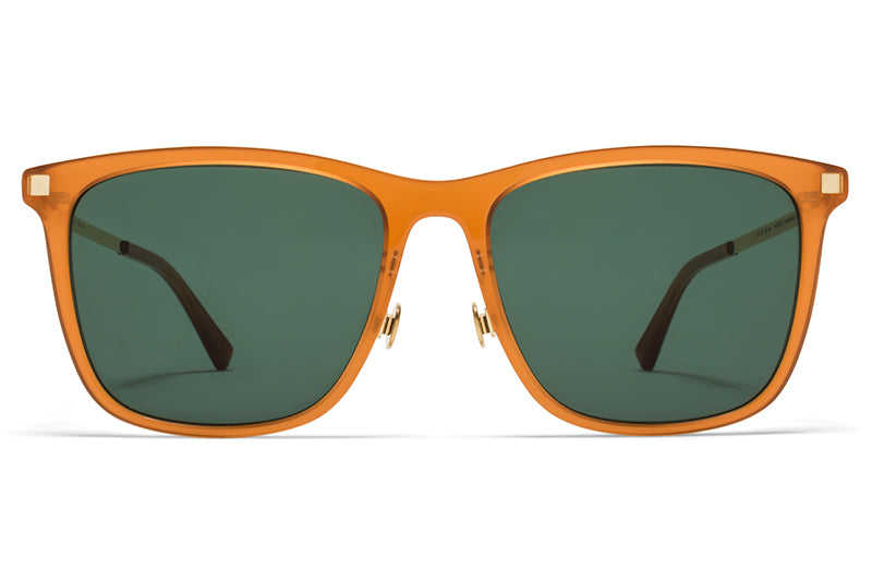 MYKITA Sunglasses - Jovva with Nose Pads Dark Amber/Glossy Gold with Dark Green Solid Lenses