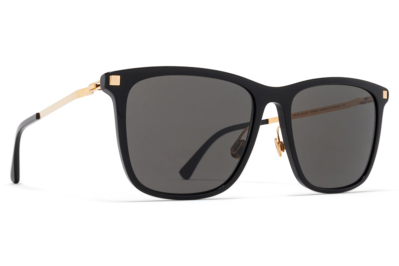 MYKITA Sunglasses - Jovva with Nose Pads Black/Glossy Gold with Dark Grey Solid Lenses