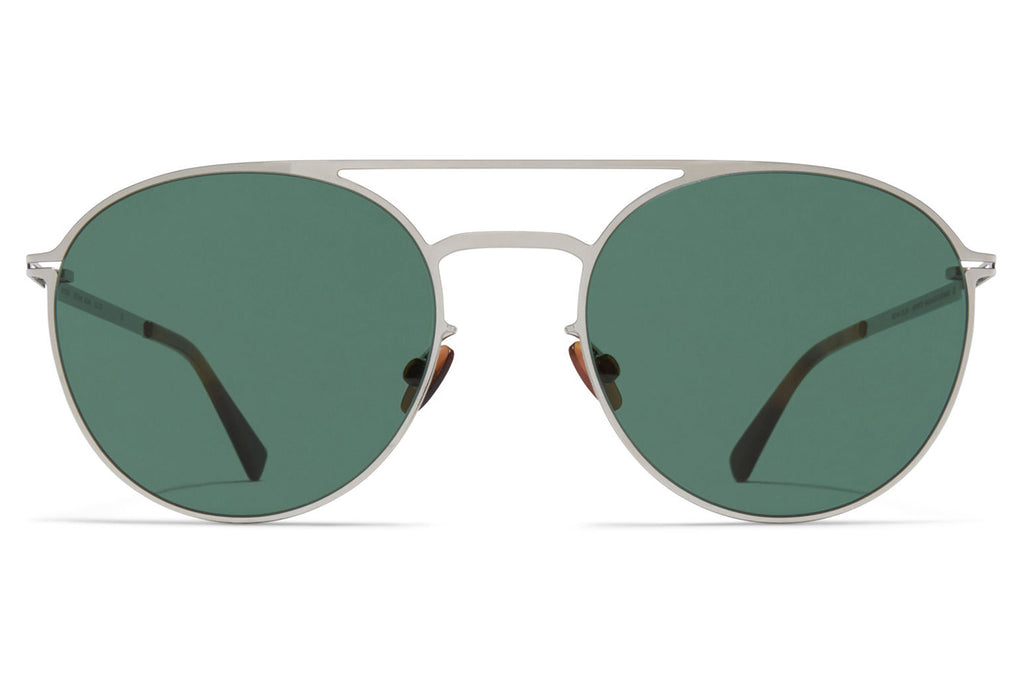 MYKITA - Julian Sunglasses Shiny Silver with Dark Green Solid Lenses