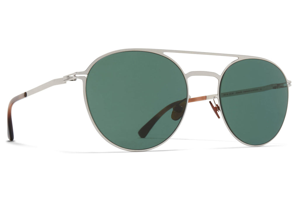 MYKITA - Julian Sunglasses Shiny Silver with Dark Green Solid Lenses