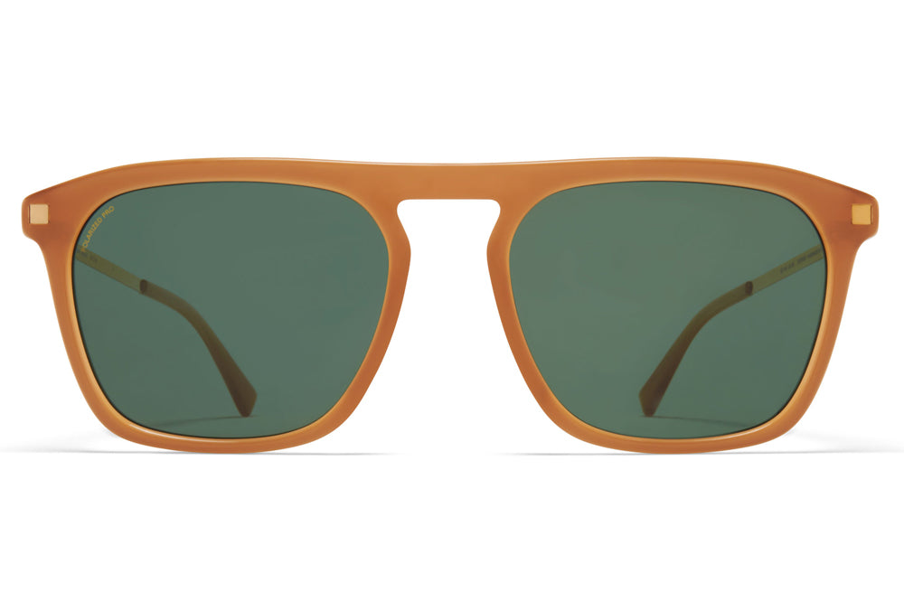 MYKITA - Kallio Sunglasses Brown/Dark Brown/Glossy Gold with Raw Brown Solid Lenses with Polarized Pro Green 15 Lenses