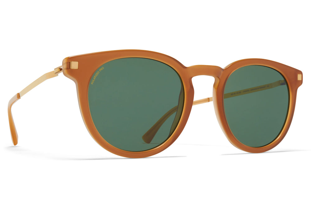 MYKITA - Lahti Sunglasses Brown/Dark Brown/Glossy Gold with Polarized Pro Green 15 Lenses