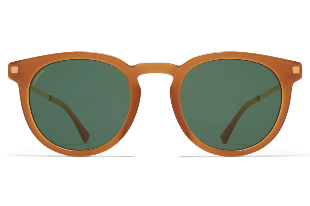 MYKITA - Lahti Sunglasses Brown/Dark Brown/Glossy Gold with Polarized Pro Green 15 Lenses