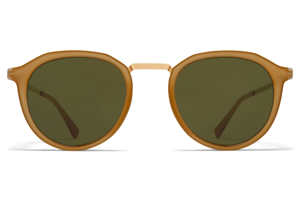 MYKITA - Paulson Sunglasses Glossy Gold/Brown Dark Brown with Raw Green Solid Lenses