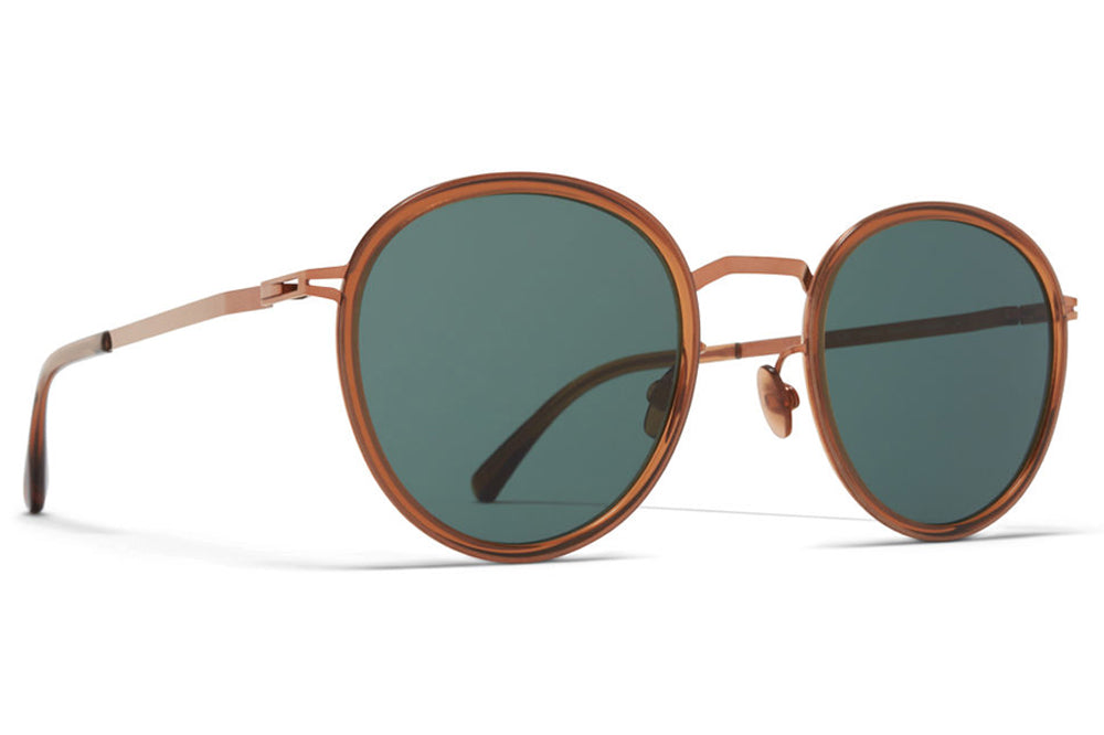 MYKITA - Tuva Sunglasses Shiny Copper/Topaz with Dark Green Solid Lenses