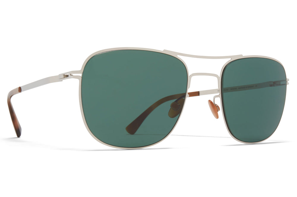 MYKITA - Vito Sunglasses Shiny Silver with Dark Green Solid Lenses