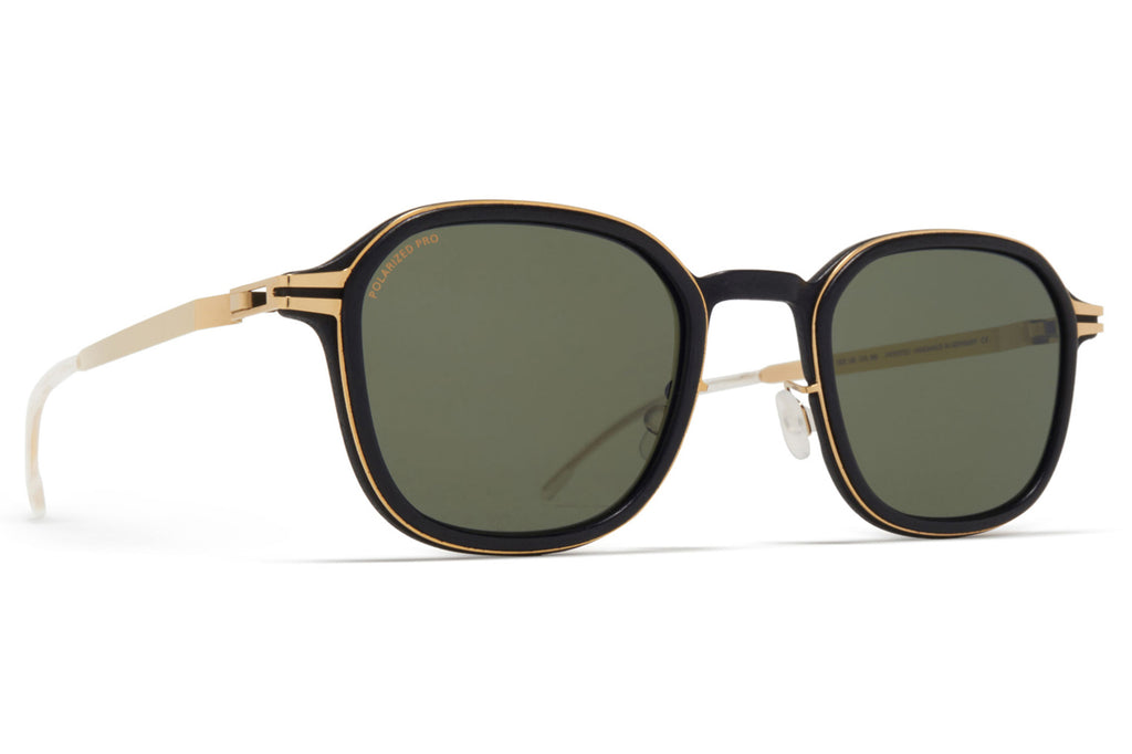 MYKITA Mylon - Fir Sunglasses MH7 - Pitch Black/Glossy Gold with Polarized Pro Green 15 Lenses