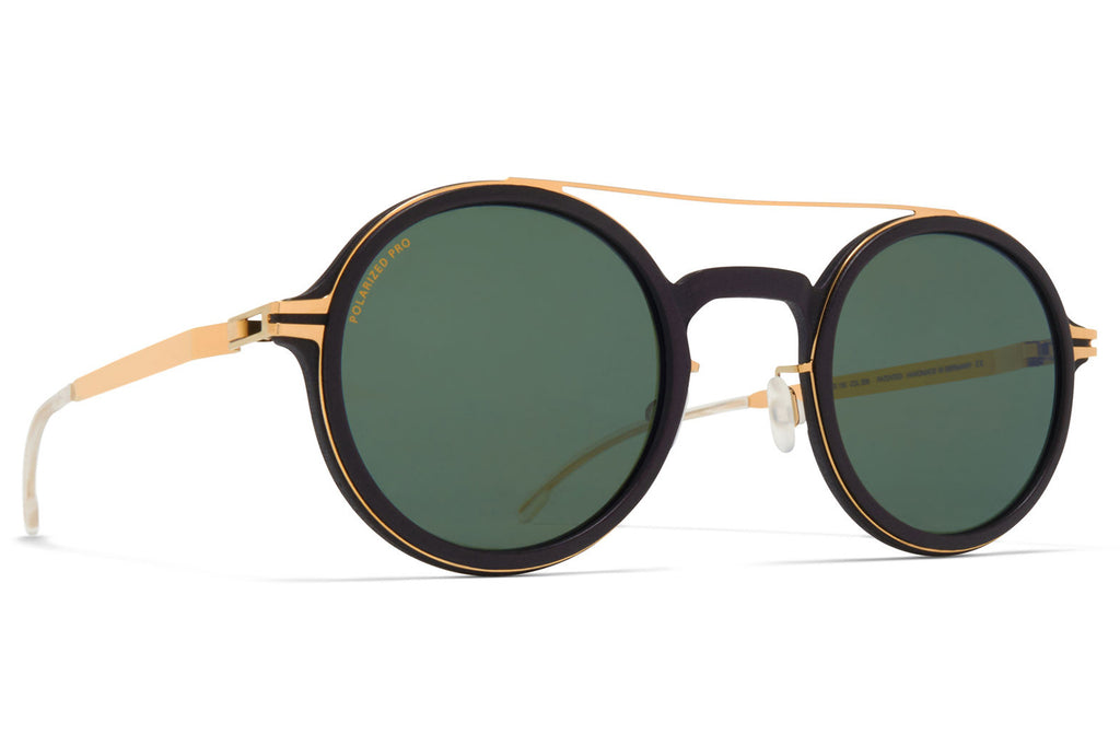 MYKITA MYLON - Hemlock Sunglasses MH7 - Pitch Black/Glossy Gold with Polarized Pro Green 15 Lenses