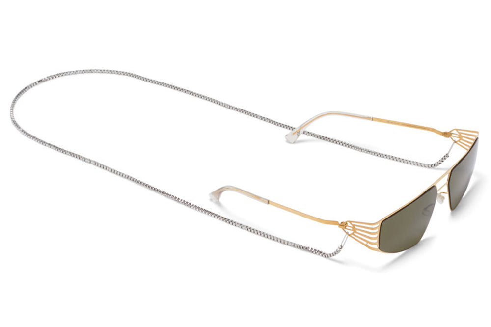 MYKITA STUDIO - Studio 8.1 Sunglasses Glossy Gold with Raw Green Solid Lenses and Neck Chain