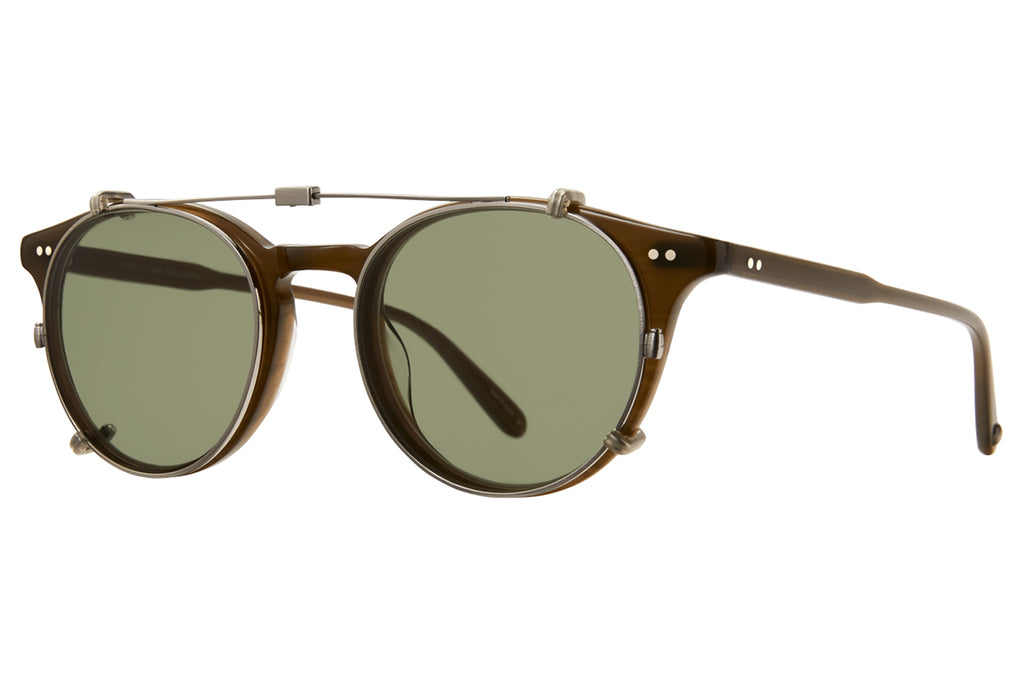 Garrett Leight - Clune Clip On Shades Brushed Silver with Green Lenses